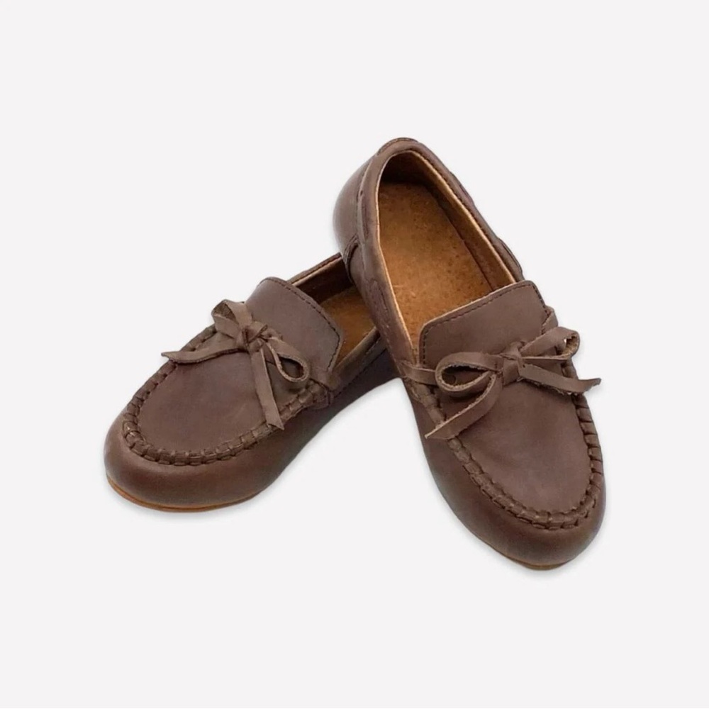 Cardin McCoy Brown Leather Moccasins with Bow Detail